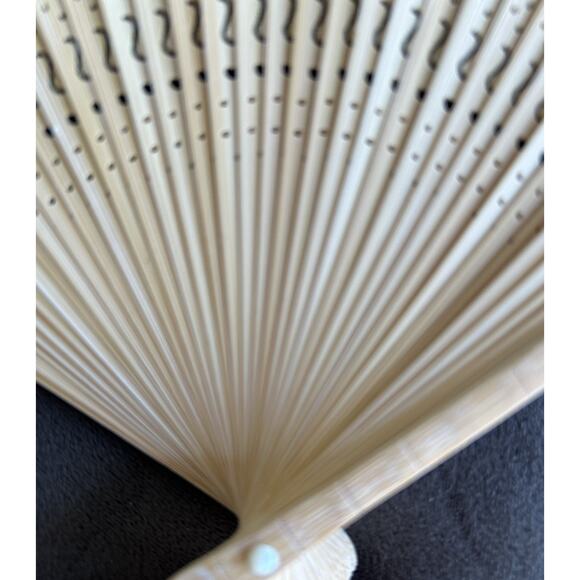 Vintage Japanese Folding Fan Bamboo Frame Floral Asian With Box Retro Design - Picture 7 of 11